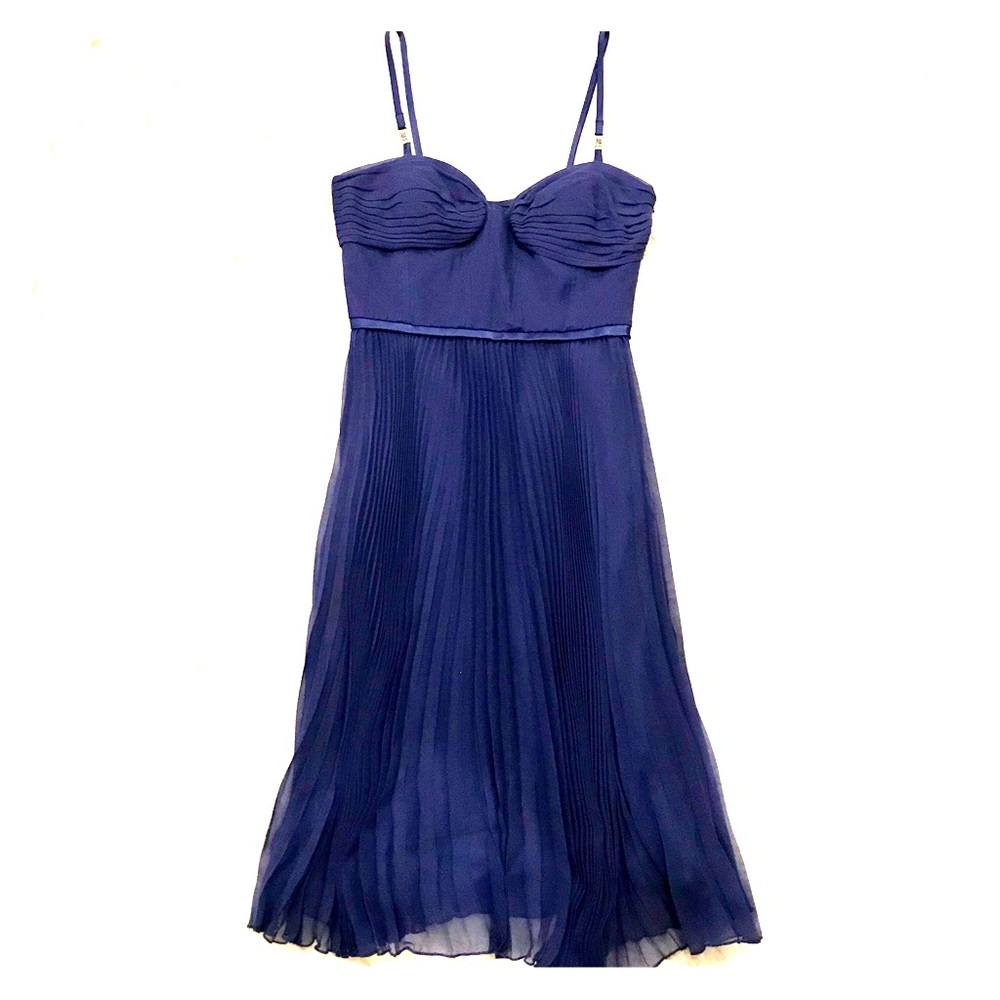 Laundry By Shelli Segal Navy Blue Pleated Midi Dress